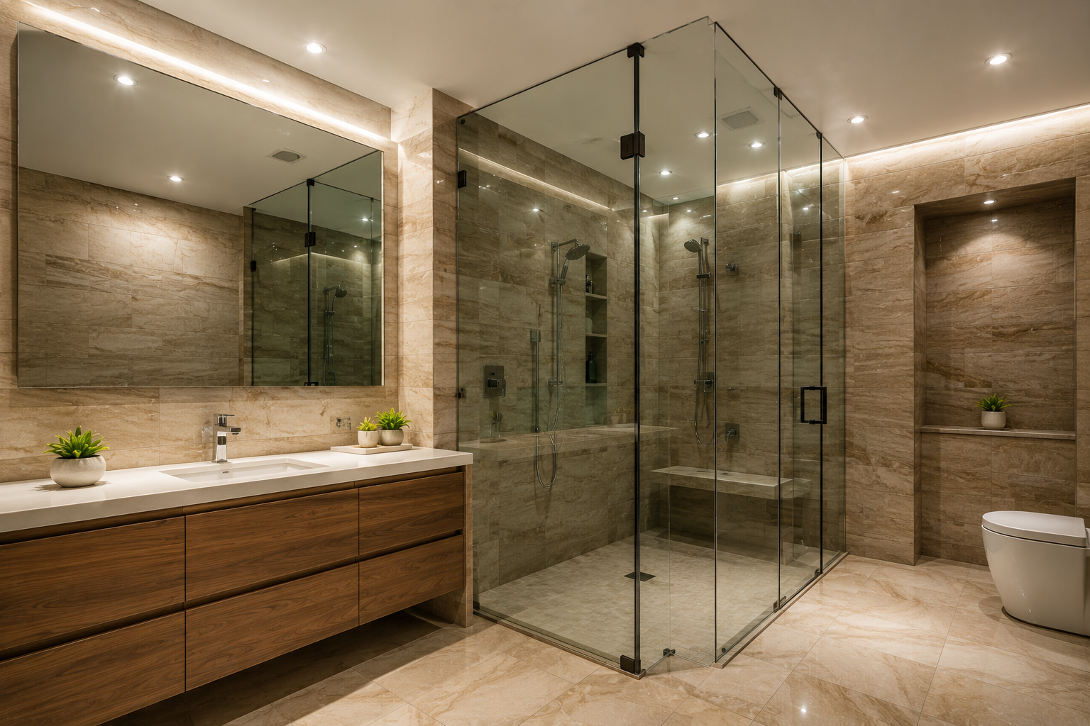 Modern bathroom remodel by GMC Builders